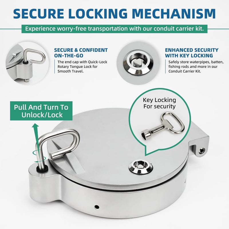 Ustinian Universal Conduit Carrier Kit for Safe Transport and Hold of 6" PVC Pipe, Reliable Protection Locking Mechanism Strong Stability, Silver - Image 3
